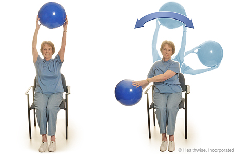 Arm circles with a ball. Arm circles with a ball.
